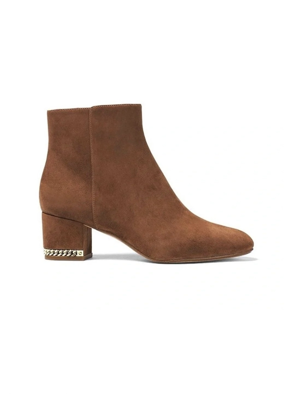 MICHAEL Michael Kors Chestnut Brown Sabrina Suede Booties Gold-Tone Accents - 8